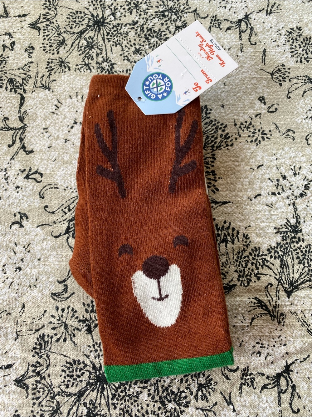 New Novelty Knee High Socks Adults Brown Reindeer Face